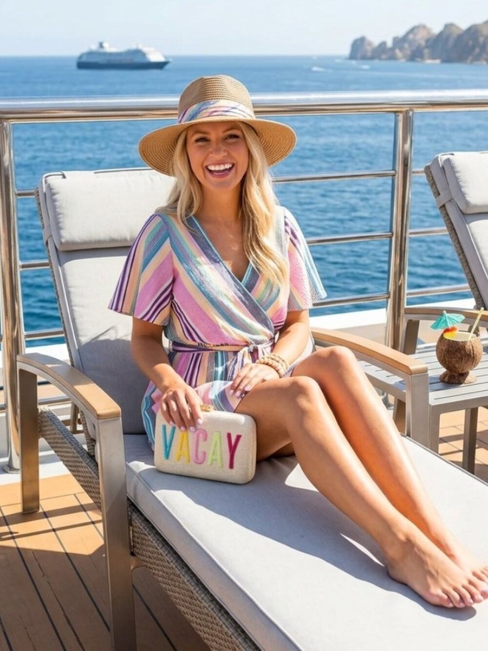 NEW Women's Blue Rain Striped Romper Cruise Collection🛳️ Medium
